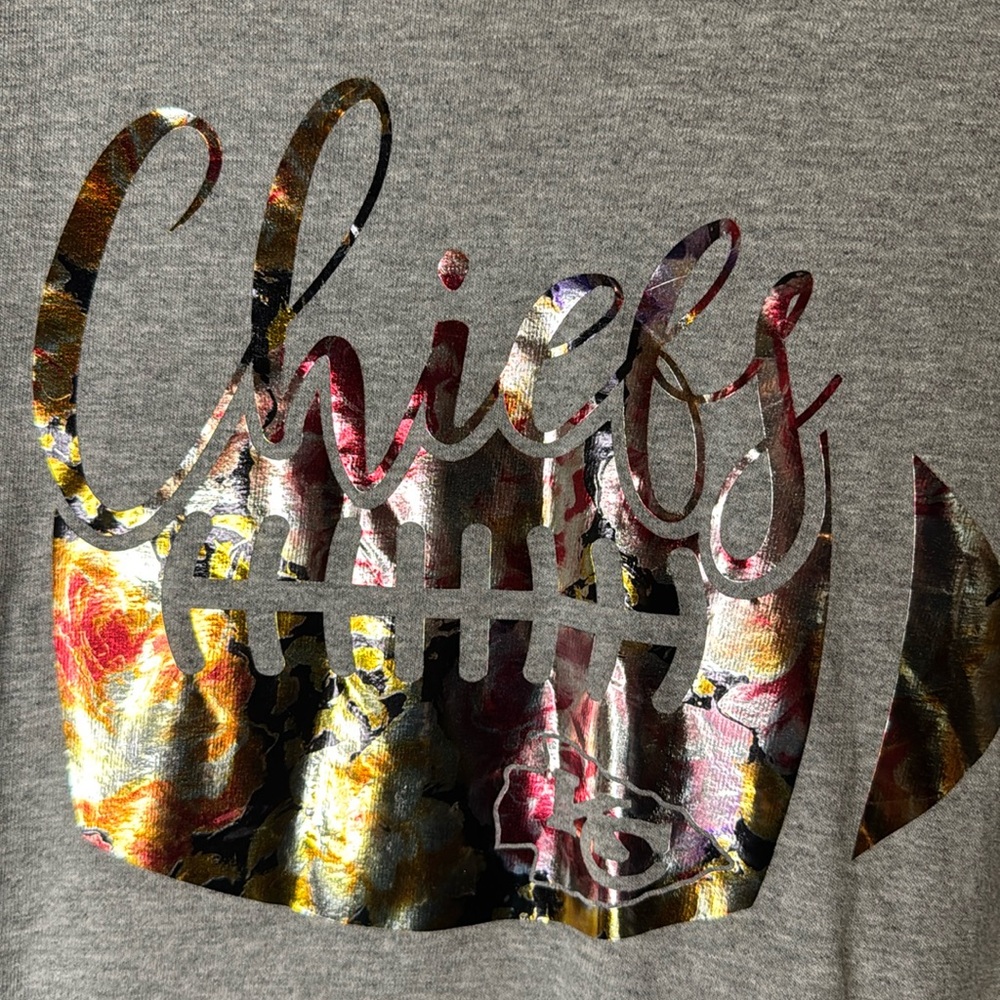 Kansas City Chiefs Oversized Baseball T-Shirt, shiny shimmery floral logo, XL